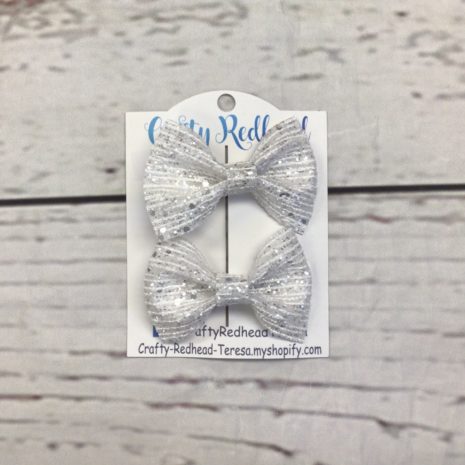 Crafty Redhead Pinch Pigtail Bows- White Sparkle